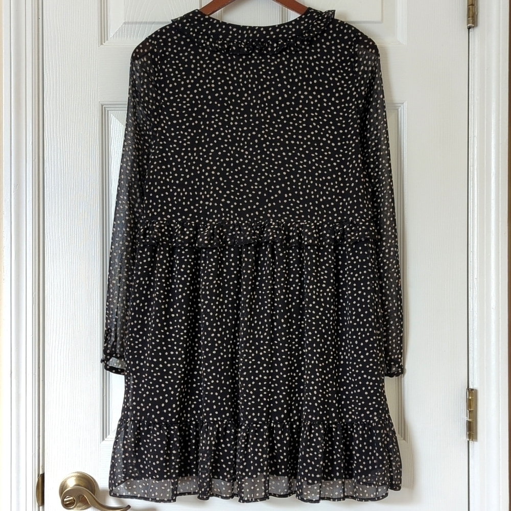 Zara Speckled Ruffled Trim V-neck Long Sleeve Button Down Mini Dress Black Small - Picture 11 of 12